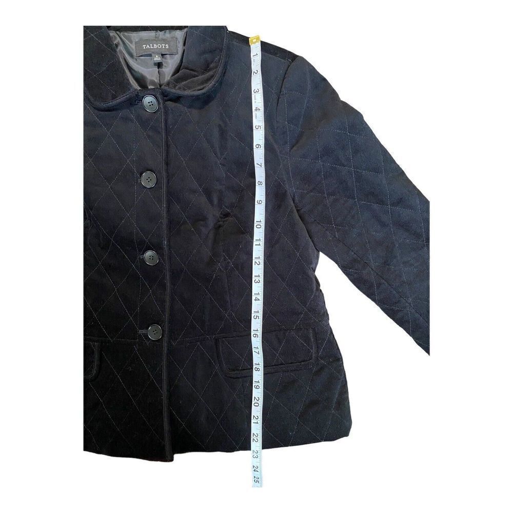 TALBOTS WOMEN'S BLACK VELOUR QUILTED BUTTON DOWN JACKET SZ 8 - Picture 6 of 9
